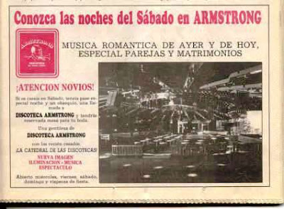 Anuncio de prensa de las noches de sábado en Discoteca Armstrong